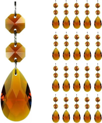 20 piezas de 1.496 pulgadas (1.496 in) con forma de lágrima, cristales de repuesto para atrapasoles de cristal conectados, cuentas octágonas, adorno