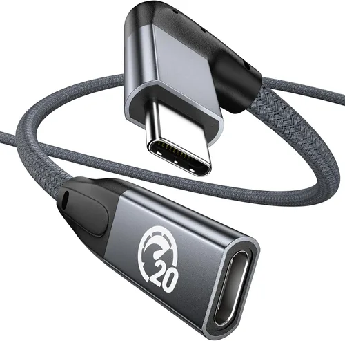 Miniatura 22 de UseBean Cable de extensión USB C en ángulo recto de 0.6 pies, 90 grados USB-C 3.2 Gen 2 20Gbps macho a hembra tipo C 4K cable extensor de video