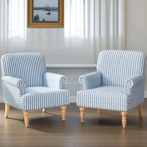 Miniatura 13 de HUIMO Silla decorativa de tela de lino, sillón moderno de mediados de siglo con patas de madera maciza, sillón individual, silla tapizada para club