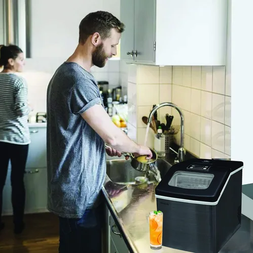 Miniatura 2 de Frigidaire Máquina de hielo EFIC452, máquina de hielo de acero inoxidable para encimera con ventana transparente, máquina de cubitos de hielo
