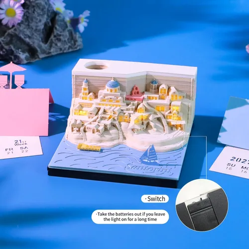Miniatura 3 de Calendario de piezas de tiempo 2024, bloc de notas de calendario 3D con luces LED y soporte para bolígrafo, calendario de escritorio creativo, bloc