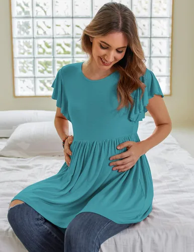 Miniatura 4 de HOTOUCH Camisetas de maternidad para mujer, estilo casual, peplum, blusa de embarazo, camisas de maternidad de manga corta