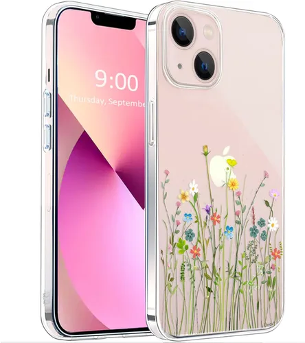 Unov - Funda compatible con iPhone 13 Mini, funda transparente con diseño, patrón grabado en relieve, suave protector delgado de TPU contra golpes,
