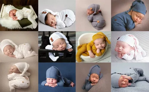 Miniatura 4 de Moda recién nacido niños niñas bebé sesión de fotos accesorios trajes ganchillo ropa sombrero de cola larga pantalones accesorios de fotografía