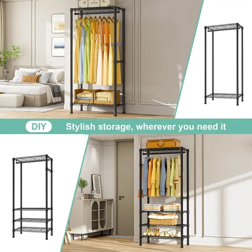 Miniatura 8 de SEMHOR E06 - Perchero extensible resistente para armario vertical, estantes de ropa independientes con estantes, sistema organizador de armario