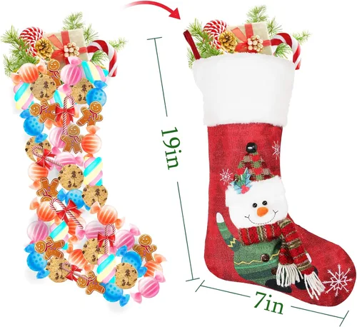 Miniatura 4 de COOLWUFAN Paquete de 4 medias de Navidad de 19 pulgadas con copo de nieve, Papá Noel, muñeco de nieve, reno, pingüino y felpa de piel sintética