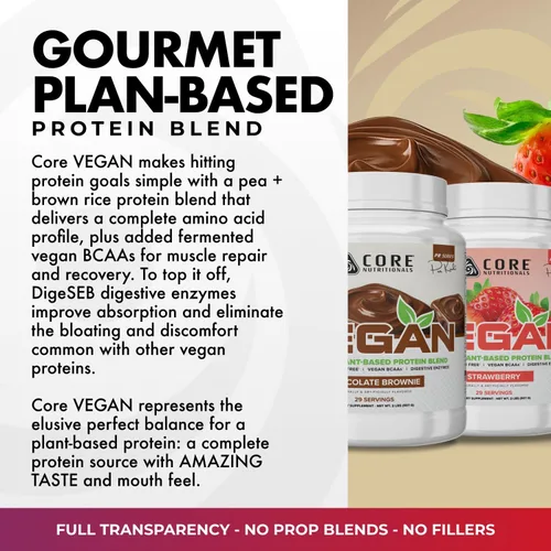 Miniatura 4 de Core Nutritionals Mezcla de proteínas veganas gourmet a base de plantas con BCAA veganos Sin lactosa, soja, azúcar y gluten 0.74 oz