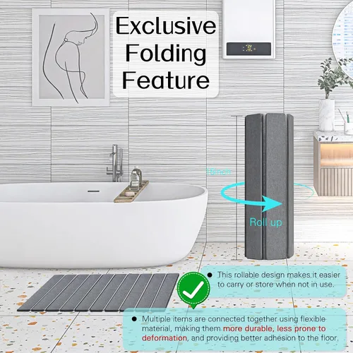 Miniatura 3 de Cuckan Alfombrillas de Baño Plegables de Piedra para Baño Súper Absorbentes de Tierra de Diatomeas Alfombrilla de Baño de Secado Rápido Alfombrillas