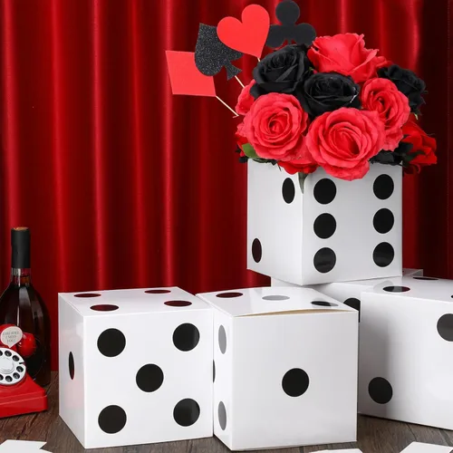 Sinmoe 6 cajas de regalo de dados blancos a granel de 7 x 7 x 7 pulgadas, caja de cartón de casino 3D, centros de mesa de dados para decoración de