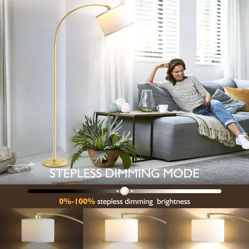 Miniatura 6 de Lámparas de pie de arco para sala de estar, lámpara de pie moderna con control remoto con regulación continua sin escalones, lámpara alta dorada