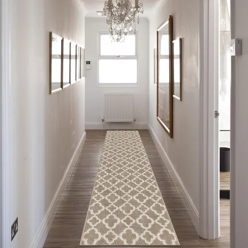Miniatura 8 de U'Artlines Alfombra de pasillo larga para pasillo de 2 x 8 pies, antideslizante, alfombra de piso de cocina, patrón geométrico beige, lavable a