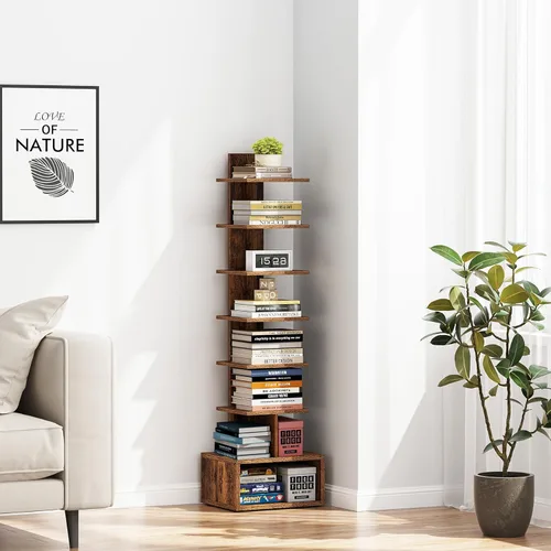 Miniatura 12 de TUTOTAK - Estantería estrecha, estantería de 8 niveles, estante de libros con espacio para la columna para espacios pequeños, estante de esquina