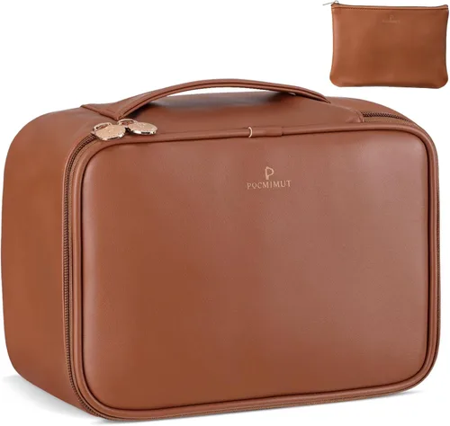 Miniatura 7 de Pocmimut Bolsa de maquillaje, bolsa de cosméticos grande 2 en 1 con soporte para cepillos, bolsa de aseo de viaje y organizador de tocador