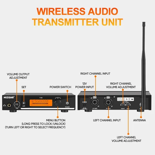 Miniatura 6 de Sistema de monitor inalámbrico en el oído, sistema IEM mono UHF Pro con transmisor de metal, 1 receptor de cuerpo con auriculares de monitor, 100