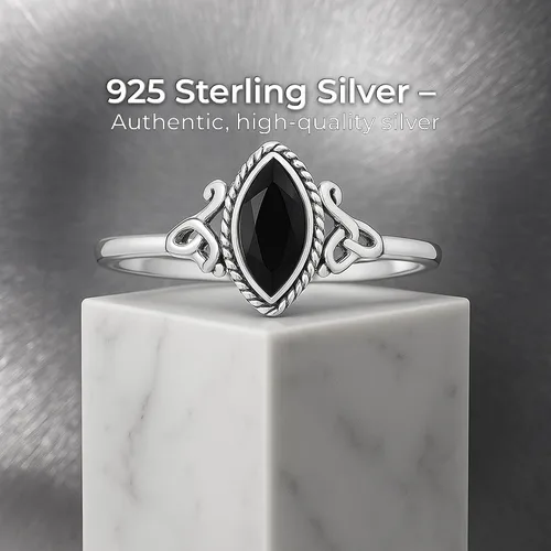 Miniatura 2 de Cut Marquise Black Onyx Ethnic Delicate Ring 925 Sterling Silver Vintage Tribal Gipsy Boho Look