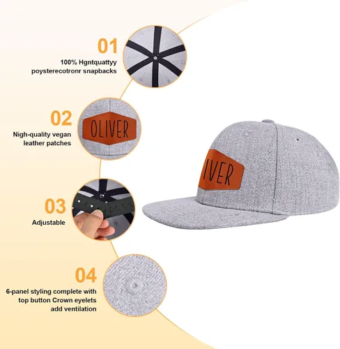 Miniatura 4 de Gorra de béisbol con nombre personalizado, regalos personalizados, con parche de cuero, gorro de camionero para niños y niñas de 0 a 3 años