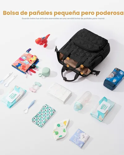 Miniatura 3 de LOVEVOOK Mochila pequeña para pañales, mini bolsa de bebé para niña y niño con cambiador, mochila para pañales para mamá papá con hebillas para Negro