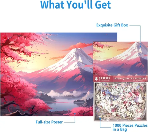 Miniatura 5 de Rompecabezas de 1000 piezas para adultos Iceberg Sakura Rompecabezas de 1000 piezas de flor de cerezo para adultos 1000 piezas Monte Fuji pintura al