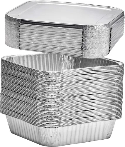 Miniatura 7 de 8x8 Sartenes desechables de aluminio con tapas - 10 unidades de sartenes de papel de aluminio para cocinar, hornear pasteles, asar y panes caseros