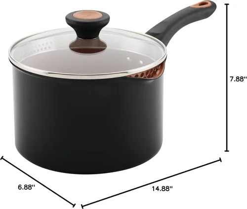 Miniatura 12 de Farberware Glide - Sartén antiadherente de cerámica de cobre con tapa, 3 cuartos de galón, color negro