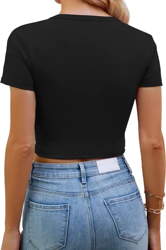 Miniatura 2 de Artfish Camiseta básica para mujer, cuello redondo, manga corta, ajustada, casual, para entrenamiento