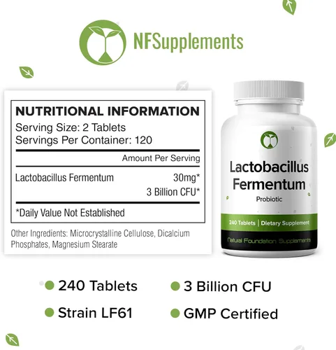 Miniatura 8 de Suplemento de probióticos Lactobacillus Fermentum 240 tabletas 3 mil millones de CFU de probióticos para hombres y mujeres, apoya la digestión