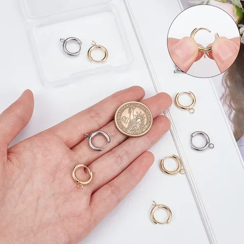 Miniatura 3 de SUNNYCLUE 1 caja de 12 piezas Huggie Hoop Leverbacks de 0.709 in con cierre de palanca de acero inoxidable chapado en oro de 24 quilates, ganchos