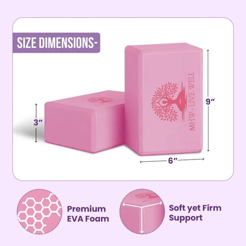 Miniatura 2 de LIVE WELL Bloques de yoga rosas (juego de 2) – Ladrillos de yoga de espuma EVA para apoyo, estiramiento y alineación – Accesorios de yoga
