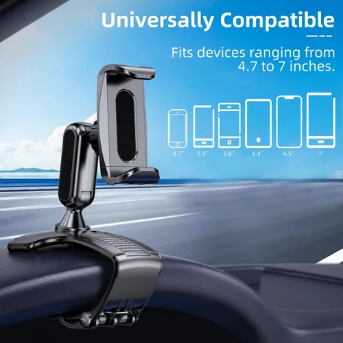 Miniatura 5 de Soporte de teléfono de automóvil para tablero de instrumentos con rotación de 360 grados, diseño de clip para teléfono celular, compatible