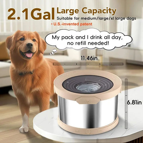 Miniatura 2 de UPSKY Cuenco de agua para perros sin derrames 8L acero inoxidable, 2.1 galones gran capacidad cuencos para perros a prueba de derrames