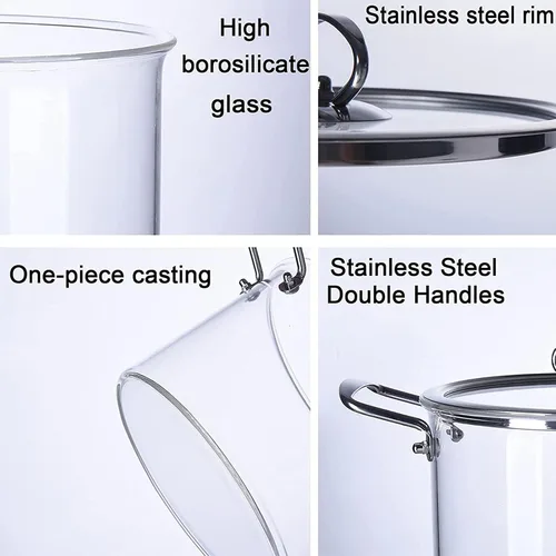 Miniatura 4 de Cacerola de vidrio, olla de cocina de borosilicato transparente con tapa y asa, olla antiadherente para fideos y chocolate (color transparente), 5L