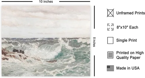 Miniatura 2 de Poster Master Póster vintage de pintura de olas oceánicas, impresión retro del océano, bellas artes, arte de paisaje marino, regalo para hombres