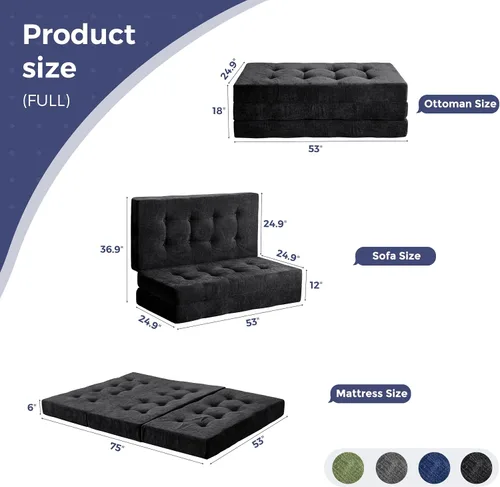 Miniatura 2 de MAXYOYO Colchón plegable de triple pliegue, colchón plegable acolchado de 6 pulgadas con tela de chenilla, tapete de piso portátil de tamaño Verde