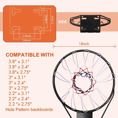 Miniatura 2 de Geta de aro de baloncesto de 18 pulgadas, red de aro de repuesto para borde de baloncesto para interior y exterior