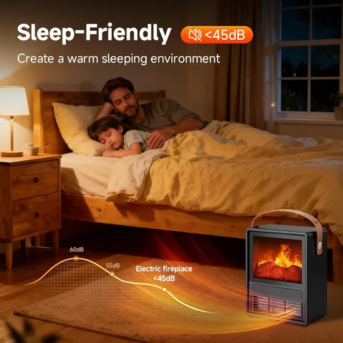 Miniatura 4 de FLAME&SHADE - Calentador de Chimenea Eléctrico Portátil para Uso en Interiores, Calentadores de Chimenea con Llama LED 3D, Protección Contra