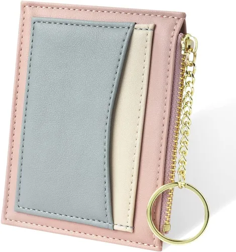 Miniatura 71 de URAQT Cartera para tarjetas de crédito, cartera minimalista de cuero delgado con cremallera, mini protector de tarjeta de crédito, llavero bolsillo