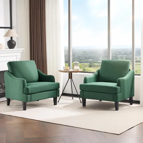 VINGLI Juego de 2 sillas decorativas de tela de lino, sillón tapizado moderno verde, cómodo sofá, sala de estar, dormitorio, muebles para apartamento
