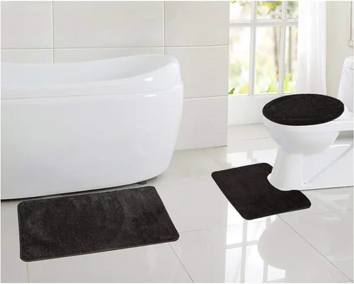 Miniatura 5 de MIFXIN Juego de 3 tapetes de baño antideslizantes suaves, tapetes rectangulares para el suelo + tapete de inodoro en forma de U + cubierta para tapa