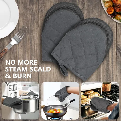 Miniatura 7 de 1 par de guantes cortos para horno, guantes de silicona para horno de cocina, resistentes al calor, 500 ℉, mini guantes para horno con superficies