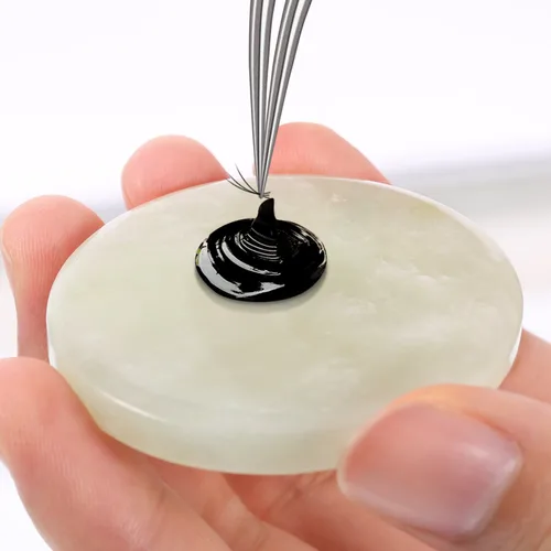 Miniatura 3 de Bememo 2 piezas de piedra de jade para extensión de pestañas de pegamento de pestañas redondas de jade verde para azulejos de pestañas adhesivas