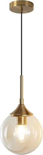 Miniatura 10 de KCO Lighting - Lámpara colgante moderna de globo de 1 luz, luz colgante de vidrio ahumado individual grande de mediados de siglo, latón cepillado