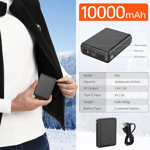 Miniatura 2 de JYK Men's Polar Fleece Heated Vest with 10000mAh 7.4V2A Battery Pack, 6 Heating Zones