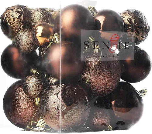 Senjie Adornos de Navidad inastillables marrones, 32 bolas esféricas para árboles de Navidad