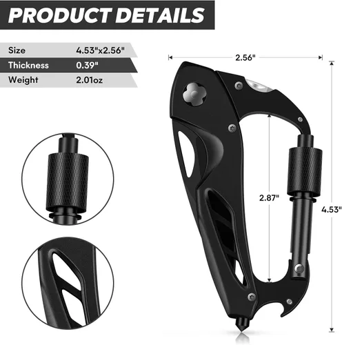 Miniatura 2 de Herramienta múltiple con mosquetón con cuchillo de bolsillo, equipo de supervivencia para camping y senderismo, llavero con mosquetones EDC
