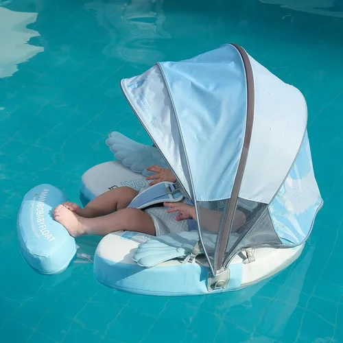 Miniatura 6 de Mambobaby Flotador con Cola para Bebé con Toldo, Flotador de Piscina Infantil, Entrenador de Natación para Bebés, Flotador de Agua sin Aire, Ángel
