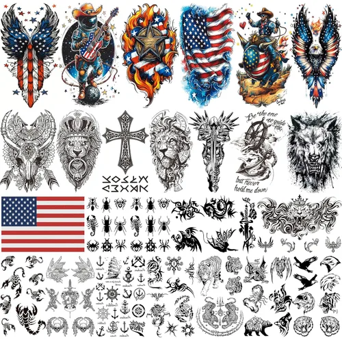 Miniatura 9 de Aresvns Calcomanías de tatuaje temporales realistas, 16 hojas de tatuajes falsos para hombres o mujeres con 8 hojas de tatuajes negros pequeños