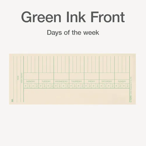 Miniatura 3 de TOPS Tarjetas de tiempo, semanales, 2 caras, días con nombre, 3-3/8 x 8-1/4 pulgadas, Manila, impresión verde/roja, 500 unidades (1260)