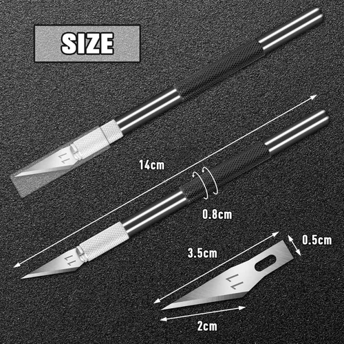 Miniatura 5 de DIYSELF Juego de 2 cuchillos Exacto para manualidades, arte y cuero - Cuchillo de precisión con 20 cuchillas #11 (negro)