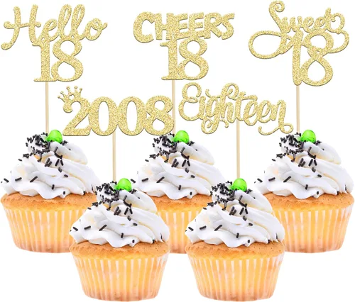 Miniatura 33 de Gyufise Paquete de 24 adornos negros para cupcakes de 10.º cumpleaños con purpurina negra 10 Ten Hello 10 Dights dobles desde 2015 para decoraciones