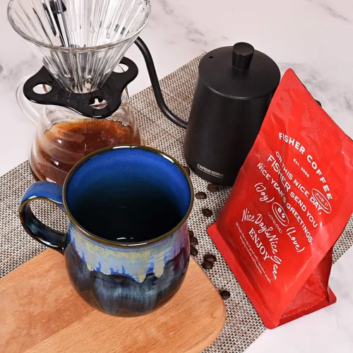Miniatura 6 de Bosmarlin Taza de café grande de cerámica, taza de té azul grande para oficina y hogar, 21 onzas, apta para lavavajillas y microondas, 1 unidad Azul